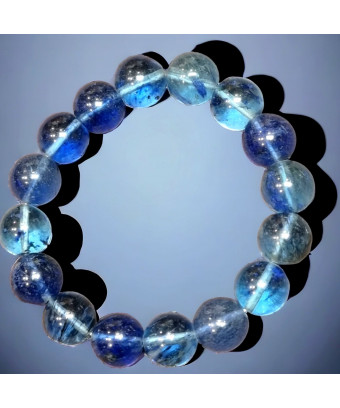Bracelet Fluorite A+ bleue indigo Perles rondes 12mm