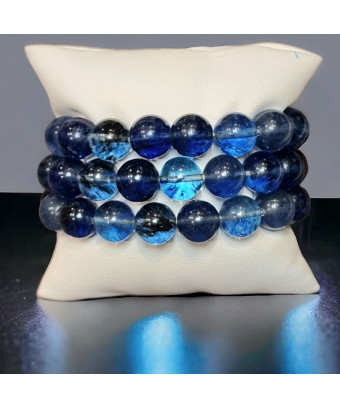 Bracelet Fluorite A+ bleue indigo Perles rondes 12mm