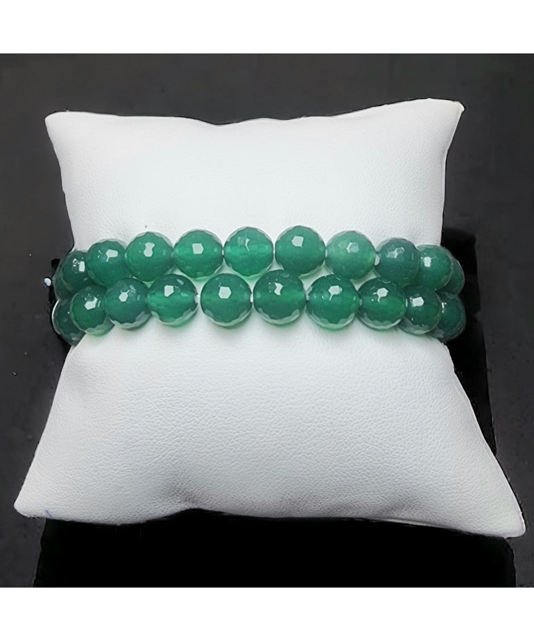 Bracelet Agate verte naturelle facettée Pierres rondes 8mm