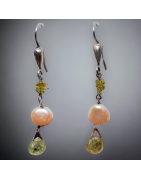 Boucles Péridot Perle & Grenat vert Argent 925