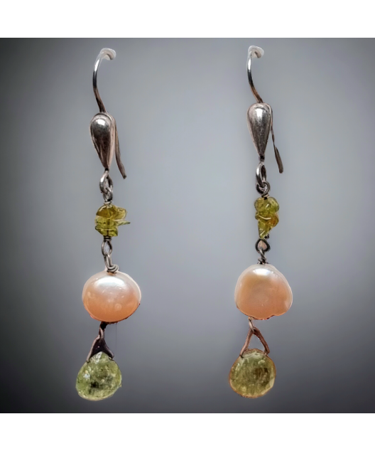 Boucles Péridot Perle & Grenat vert Argent 925