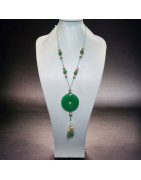 Collier Jade donut & pierres rondes & Perles Eau Douce plaqué or