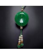 Collier Jade donut & pierres rondes & Perles Eau Douce plaqué or
