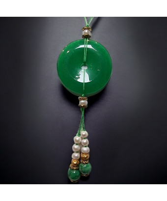 Collier Jade donut & pierres rondes & Perles Eau Douce plaqué or