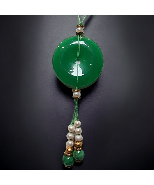 Collier Jade donut & pierres rondes & Perles Eau Douce plaqué or
