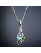 Pendentif Péridot & Topaze bleue Argent 925 avec chaîne