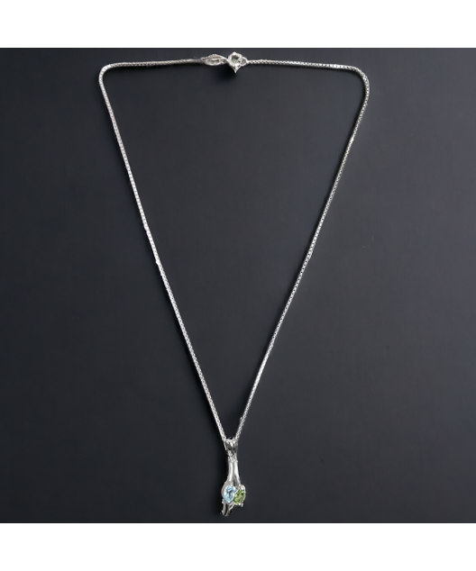 Pendentif Péridot & Topaze bleue Argent 925 avec chaîne