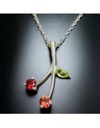 Pendentif Péridot & Grenat rouge Argent 925 avec chaîne