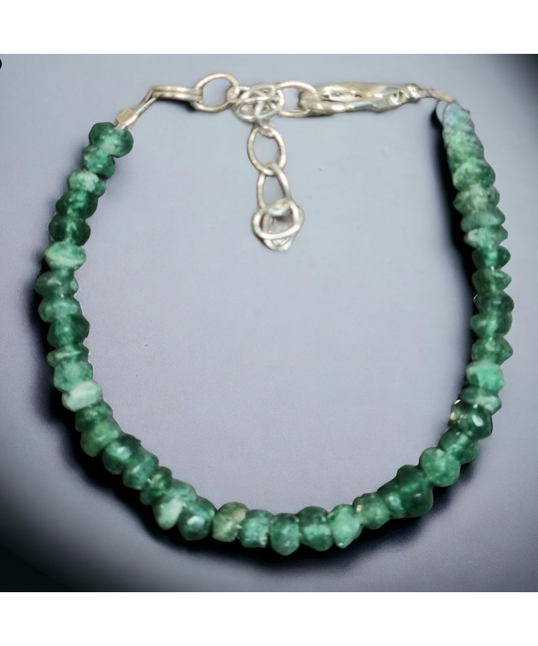 Bracelet Emeraude baroque enfant fermoir Argent 925