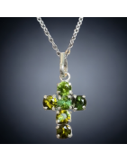 Pendentif Tourmaline verte Croix avec chaîne Argent 925