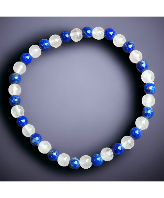 Bracelet Quartz rose & Lapis-lazuli enfant Pierres rondes 4mm