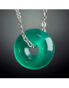 Pendentif Agate verte donut avec chaîne
