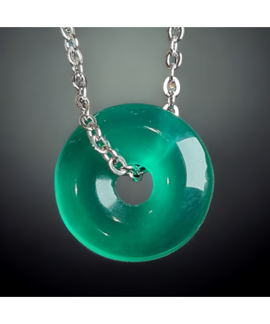Pendentif Agate verte donut avec chaîne