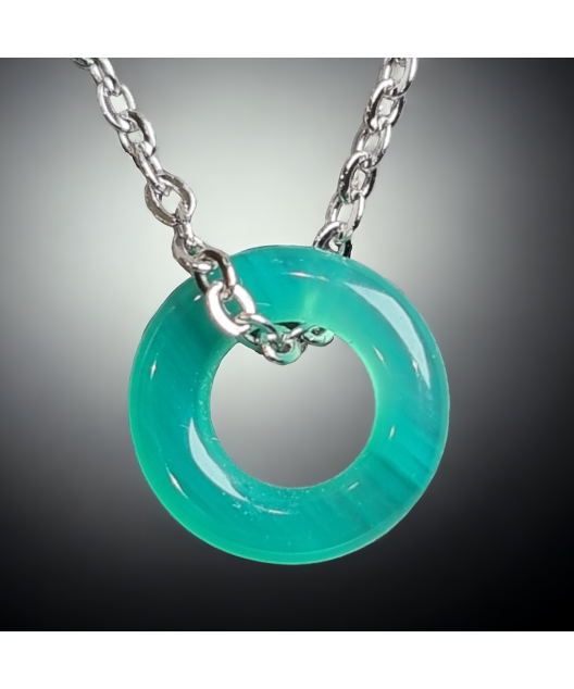 Pendentif Agate verte donut avec chaîne
