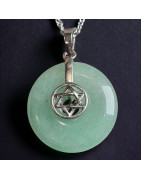 Pendentif Aventurine verte donut Etoile de David avec chaîne