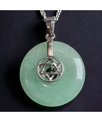 Pendentif Aventurine verte donut Etoile de David avec chaîne