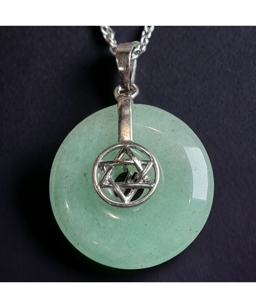 Pendentif Aventurine verte donut Etoile de David avec chaîne