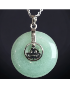 Pendentif Aventurine verte donut Bouddha avec chaîne