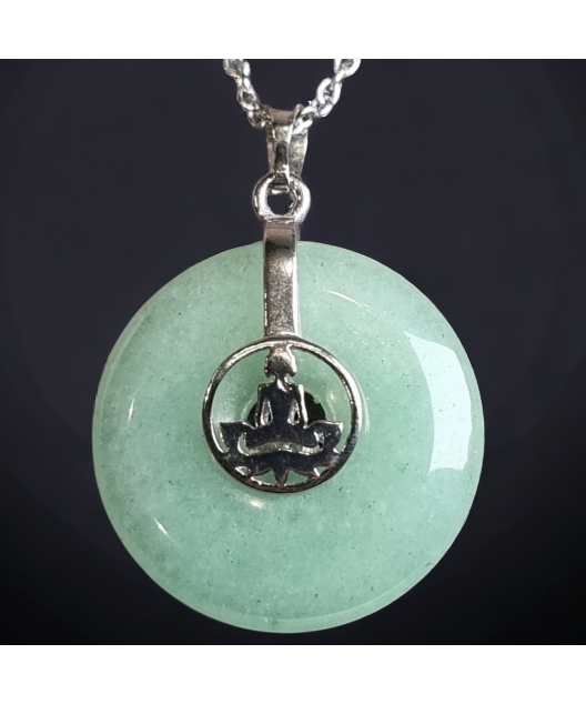 Pendentif Aventurine verte donut Bouddha avec chaîne