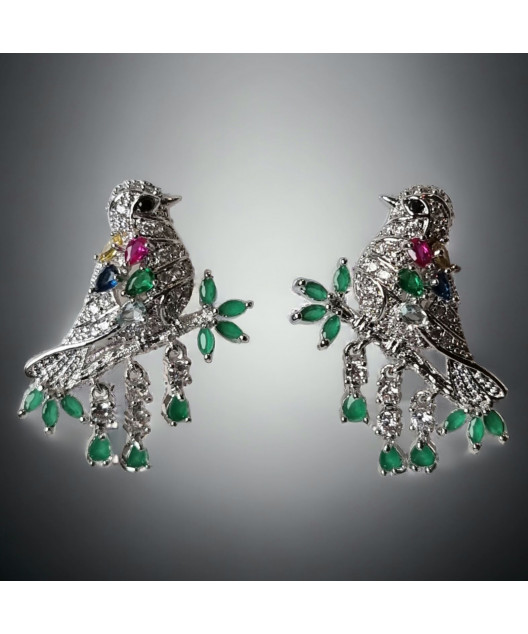Boucles Agate verte & Zirconium Colombes