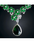 Collier Emeraude de synthèse & Zirconium