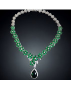 Collier Emeraude de synthèse & Zirconium