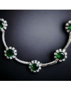 Collier Emeraude de synthèse & Zirconium fleurs
