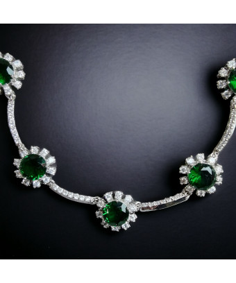 Collier Emeraude de synthèse & Zirconium fleurs