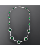 Collier Emeraude de synthèse & Zirconium fleurs