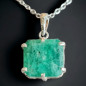 Pendentif Emeraude A+ sertie Argent 925 avec chaîne