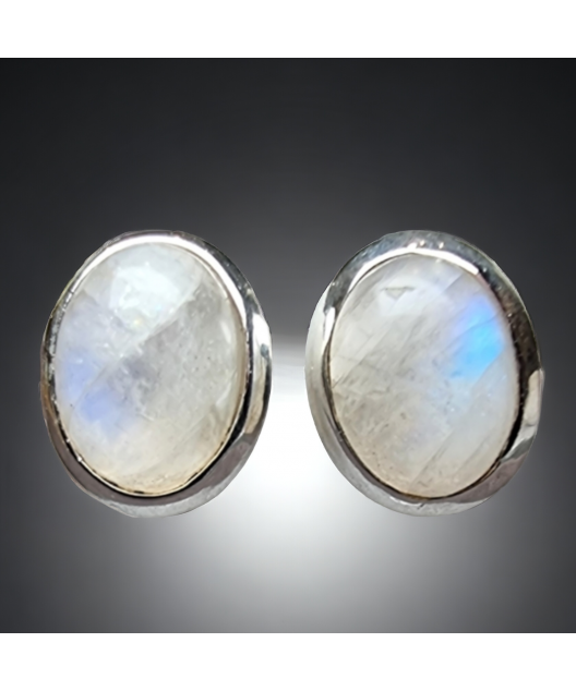 Boucles Pierre de lune serties Argent 925 (s)