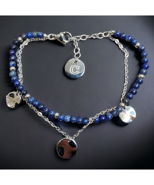 Bracelet Lapis-lazuli Pierres rondes de 3mm Argent 925