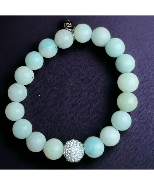 Bracelet Amazonite Pierres rondes 10mm avec insert