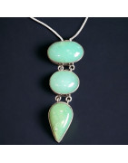 Pendentif Chrysoprase serti Argent 925 sur cordon réglable