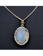 Pendentif Pierre du lune & Zirconium Argent 925 sur cordon réglable