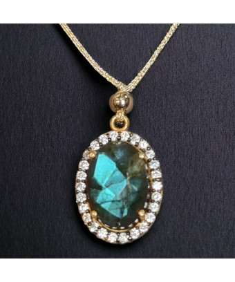 Pendentif Labradorite & Zirconium Argent 925 sur cordon réglable