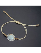 Bracelet Pierre du lune & Zirconium Argent 925 sur cordon réglable
