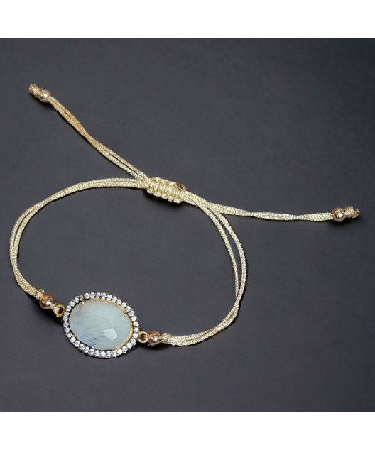 Bracelet Pierre du lune & Zirconium Argent 925 sur cordon réglable