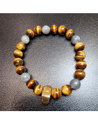 Bracelet Œil de tigre & Labradorite Pierre rondes 8mm avec crâne