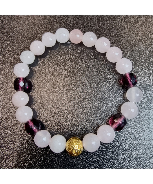 Bracelet Quartz rose & Améthyste avec inserts