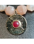 Bracelet Pierre de lune rose facettée & Rubis sur disque plaqué or