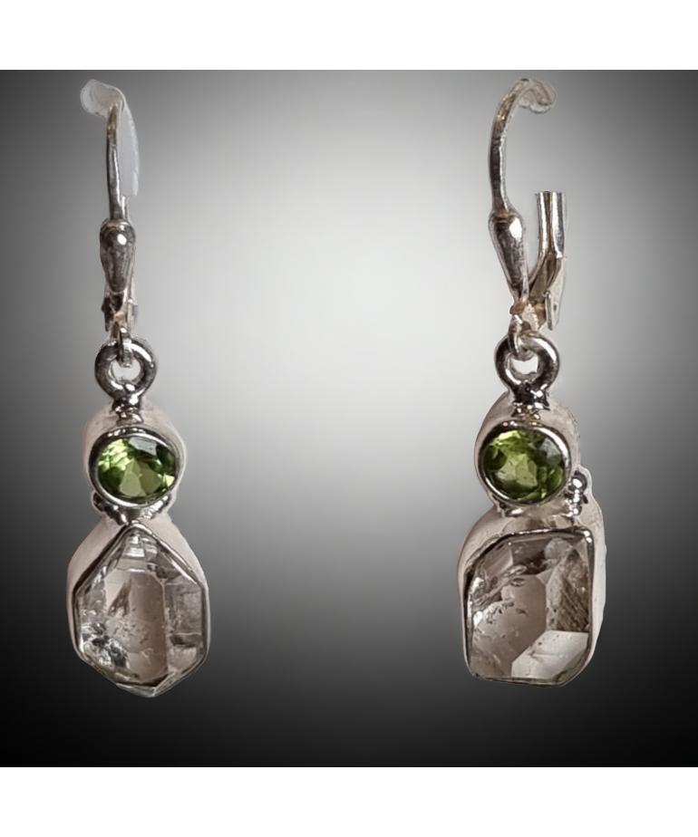 Boucles Péridot & Diamant Herkimer Argent 925