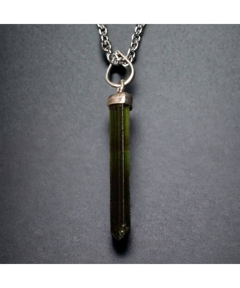 Pendentif Tourmaline verte Argent 925 avec chaîne