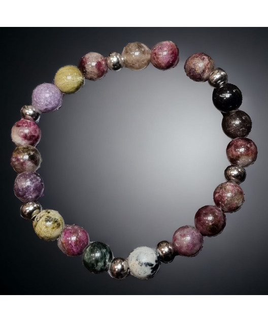 Bracelet Tourmaline multicolore (Melon d'eau) A+ Pierres rondes 8mm