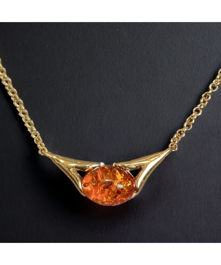 Pendentif Ambre avec chaîne plaquée or