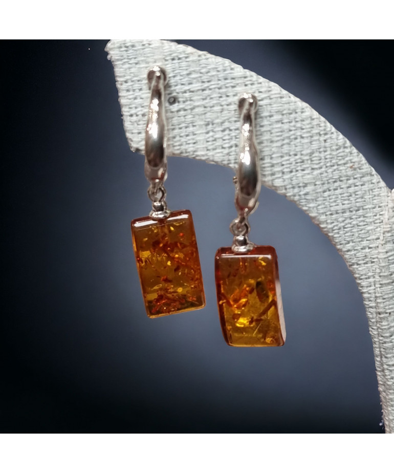 Boucles d'oreilles Ambre rectangles Argent 925