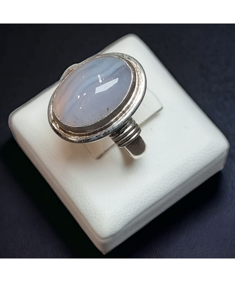 Bague Calcédoine cabochon Argent 925 Taille 56