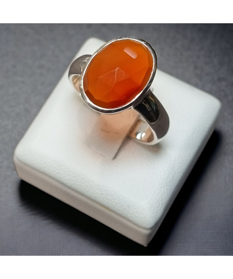 Bague Agate de feu facettée Argent 925 Taille 60