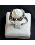 Bague Nacre & Zirconium Argent 925 Taille 59