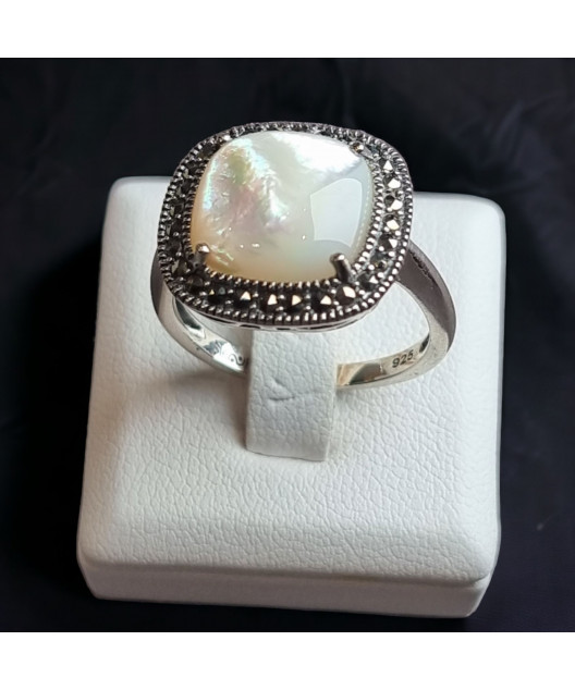 Bague Nacre & Zirconium Argent 925 Taille 59
